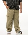 Shop Men's Beige Straight Fit Plus Size Cargo Pants-Front