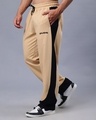 Shop Men's Beige Striped Relaxed Fit Track Pants-Front