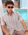 Shop Men's Beige Striped Shirt-Front