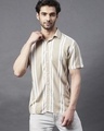 Shop Men's Beige Striped Slim Fit Shirt-Front