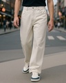 Shop Men's Beige Super Baggy Fit Mid-Rise Jeans-Front
