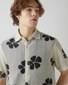 Shop Men's Beige Textured Oversized Crochet Shirt