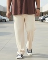 Shop Men's Beige Textured Oversized Plus Size Parachute Pants-Front