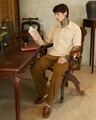 Shop Men's Beige Textured Oversized Polo T-shirt-Full