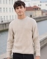 Shop Men's Beige Textured Oversized Sweater-Front