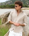 Shop Men's Beige Textured Shirt-Front