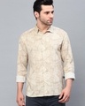 Shop Men's Beige Tropical Printed Slim Fit Shirt-Front