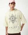 Shop Men's Beige Unique Graphic Printed Oversized Hoodie T-shirt-Front