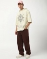 Shop Men's Beige Unique Graphic Printed Oversized Hoodie T-shirt-Full