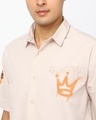 Shop Men's Beige Youth Gang Graphic Printed Oversized Shirt