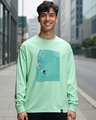 Shop Men's Bird Egg Green Into The Ocean Graphic Printed Oversized T-shirt-Front