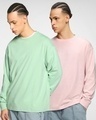 Shop Pack of 2 Men's Bird Egg Green & Pink Oversized T-shirt-Front