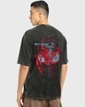 Shop Men's Black Across The Spiderverse Graphic Printed Oversized Acid Wash T-shirt-Front