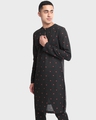 Shop Men's Black All Over Mataka Printed Relaxed Fit Mid Kurta-Front