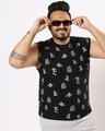 Shop Men's Black All Over Mickey Printed Plus Size Vest-Front