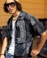 Shop Men's Black All Over Printed Oversized Shirt-Front