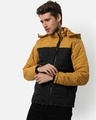 Shop Men's Black and Yellow Color Block Hooded Jacket-Design