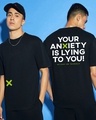 Shop Men's Black Anxiety is Lying Typography Oversized T-shirt-Front