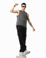 Shop Men's Black Baggy Cargo Jeans-Full