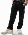 Shop Men's Black Baggy Cargo Jeans-Front