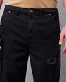 Shop Men's Black Baggy Straight Fit Distressed Cargo Jeans