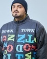 Shop Men's Black & Blue Bate Typography Oversized Plus Size Puffer Jacket
