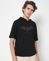 Shop Men's Black Batman Outline Logo (BML) Graphic Printed Oversized Hoodie T-shirt-Front