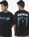 Shop Men's Black Batman X Manga Graphic Printed Oversized T-shirt-Front