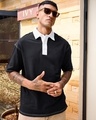 Shop Men's Black Oversized Polo T-shirt-Front