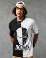Shop Men's Black & White Iron Man Color Block Oversized T-shirt-Front