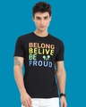 Shop Men's Black Belong Belive Be Proud Typography T-shirt-Front