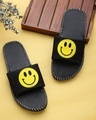 Shop Men's Black Big Smiley Flip Flops & Sliders-Front