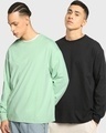 Shop Pack of 2 Men's Black & Bird Egg Green Oversized T-shirt-Front