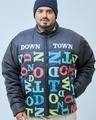 Shop Men's Black & Blue Bate Typography Oversized Plus Size Puffer Jacket-Front