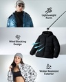 Shop Men's Black & Blue Bate Typography Oversized Puffer Jacket