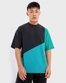 Shop Men's Black & Blue Color Block Oversized T-shirt-Front