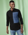 Shop Men's Black & Blue Color Block Regular Fit Shirt-Front