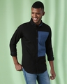 Shop Men's Black & Blue Color Block Regular Fit Shirt-Full