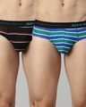 Shop Pack of 2 Men's Black & Blue Striped Briefs-Front