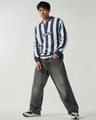 Shop Men's White & Blue Striped Oversized Sweater