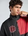 Shop Men's Black & Bold Red Color Block Oversized Windcheater Jacket
