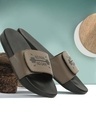 Shop Men's Black & Brown Printed Velcro Sliders-Front