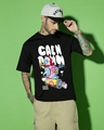 Shop Men's Black Calm Down Graphic Printed Oversized T-shirt-Front