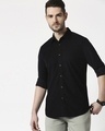 Shop Men's Black Casual Slim Fit Corduroy Shirt-Front