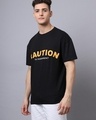 Shop Men's Black Caution Typography Oversized T-shirt-Design