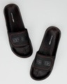 Shop Men's Black Censored Printed Velcro Sliders-Front