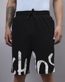 Shop Men's Black Chaos Typography Oversized Shorts-Front