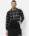Shop Men's Black Checked Hooded Sweatshirt-Front