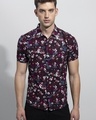 Shop Men's Black Cherry Blossom Floral Printed Slim Fit Shirt-Front