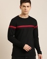 Shop Men's Black Chest Striped Striped Slim Fit T-shirt-Front